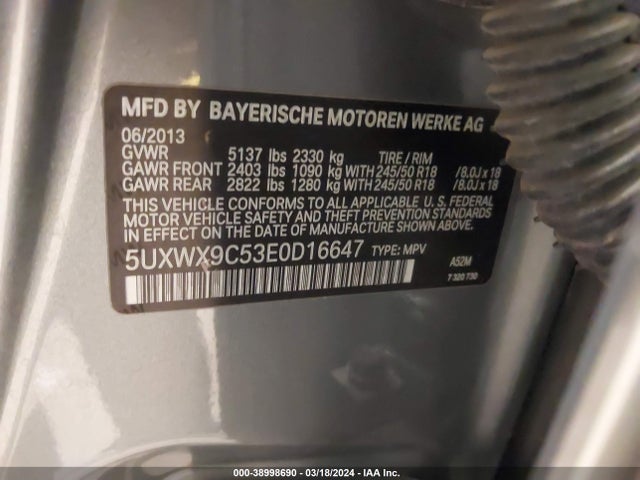 BMW X3 Xdrive28i 2014 5UXWX9C53E0D16647 Image 9