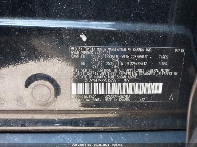 Toyota Rav4 Xle 2019 2T3W1RFV4KW015288 Image 9