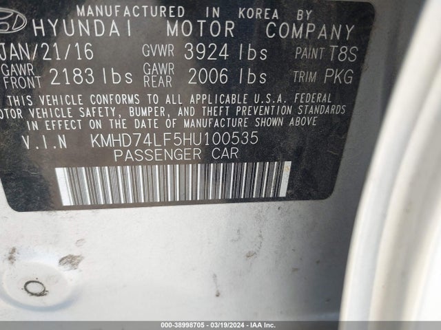 Hyundai ELANTRA SE 2017 KMHD74LF5HU100535 Image 9