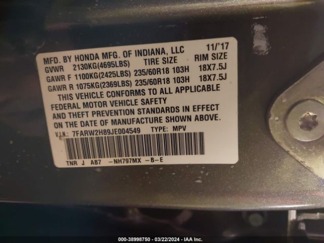 7FARW2H89JE004549 Honda Cr-v Ex-l/ex-l Navi