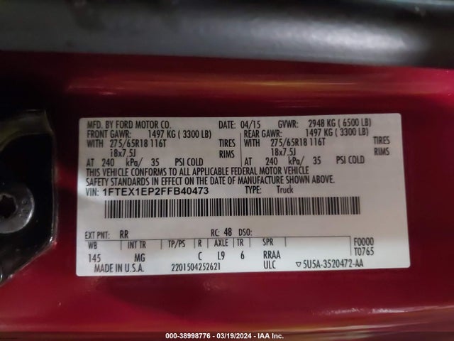 Ford F-150 Xlt 2015 1FTEX1EP2FFB40473 Image 9