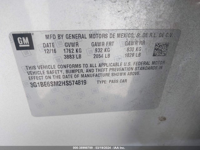 Chevrolet Cruze Lt Auto 2017 3G1BE6SM2HS574819 Image 9