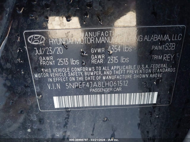 Hyundai SONATA SEL 2020 5NPEF4JA8LH061512 Image 9