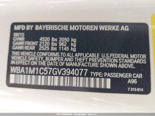 WBA1M1C57GV394077 BMW M235I