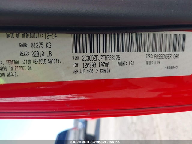 Dodge Challenger R/t Scat Pack 2015 2C3CDZFJ7FH733175 Image 9