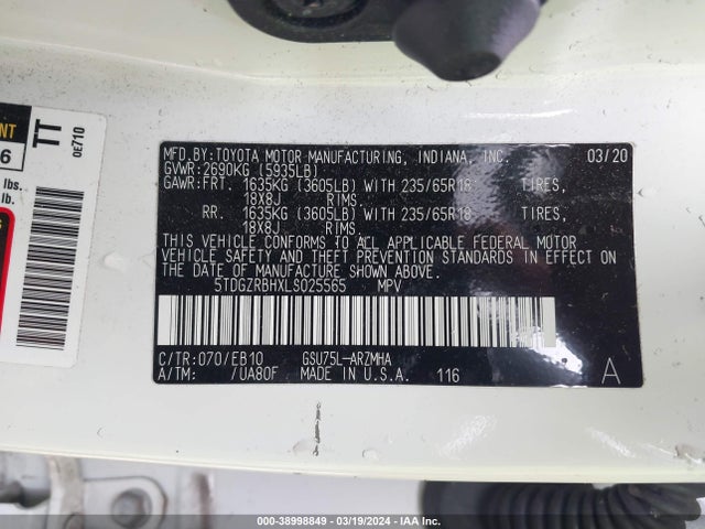 Toyota Highlander Xle 2020 5TDGZRBHXLS025565 Image 9