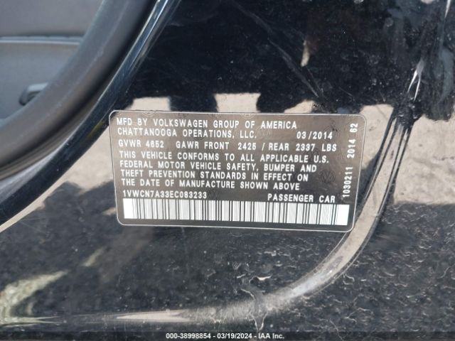 1VWCN7A33EC083233 Volkswagen Passat 2.0l Tdi Sel Premium
