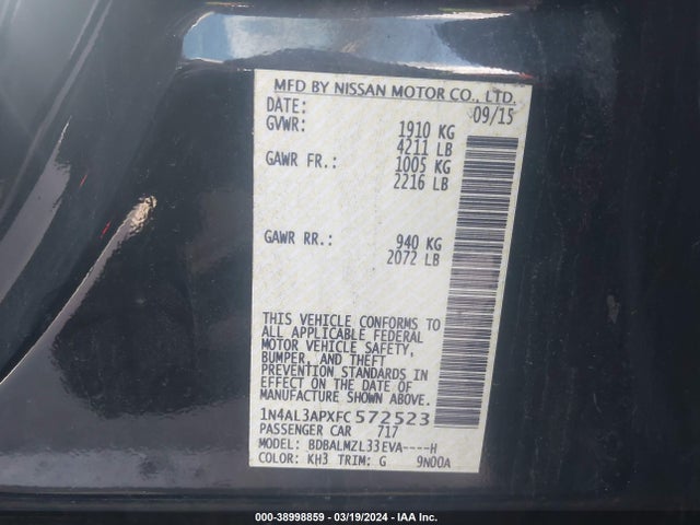 Nissan Altima 2.5 Sv 2015 1N4AL3APXFC572523 Image 9