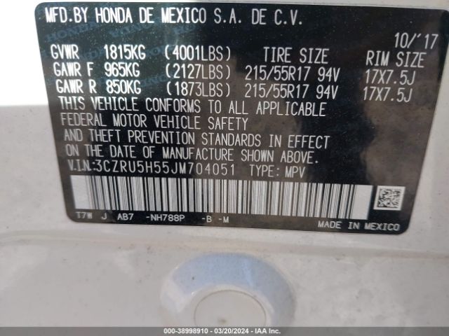 3CZRU5H55JM704051 Honda HR-V EX