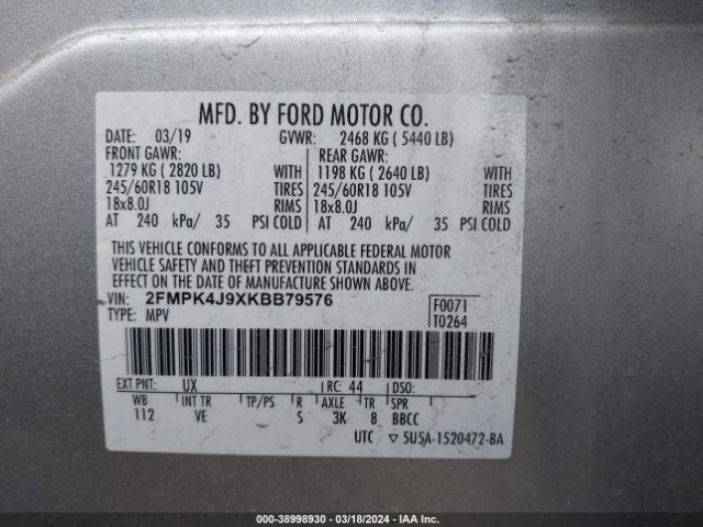 2FMPK4J9XKBB79576 Ford EDGE SEL