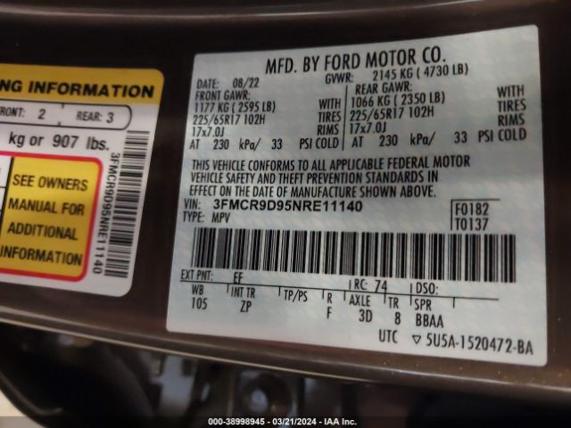 3FMCR9D95NRE11140 Ford Bronco Sport Badlands