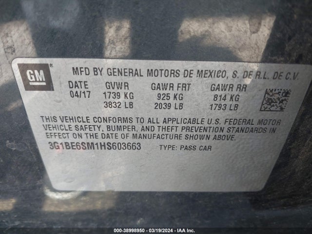 Chevrolet Cruze Lt Auto 2017 3G1BE6SM1HS603663 Image 9