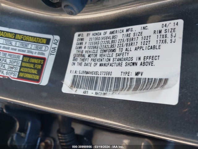 Honda CR-V EX 2014 5J6RM4H5XEL073590 Image 9
