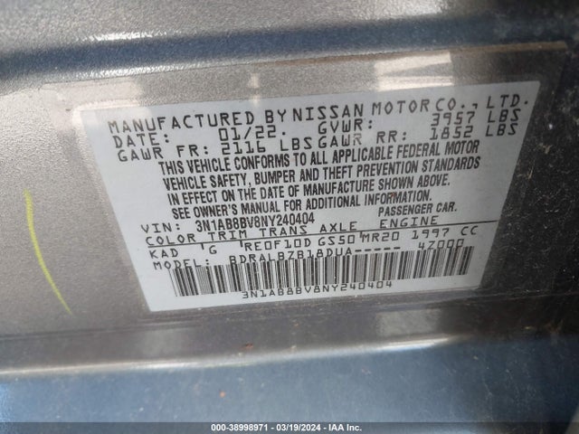 Nissan Sentra S Xtronic Cvt 2022 3N1AB8BV8NY240404 Image 9