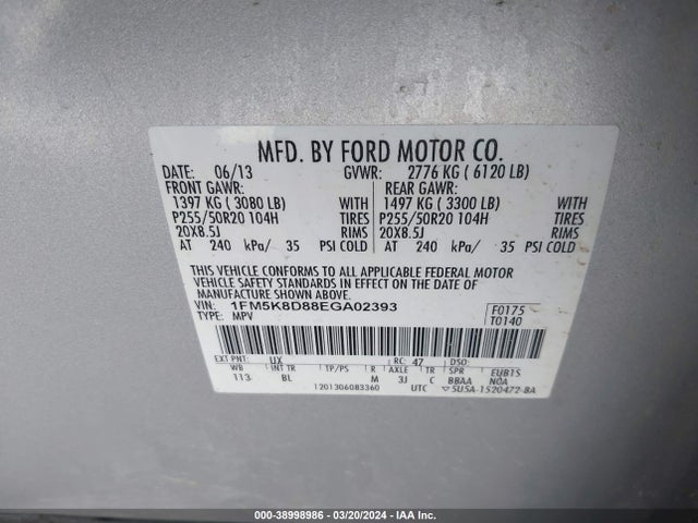 Ford EXPLORER XLT 2014 1FM5K8D88EGA02393 Image 9