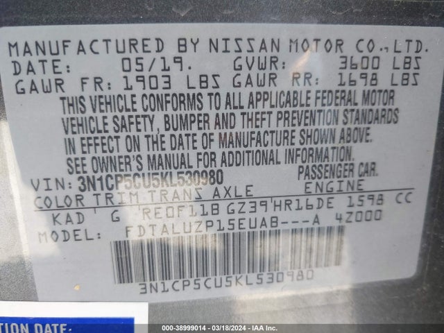 Nissan KICKS SR 2019 3N1CP5CU5KL530980 Image 9