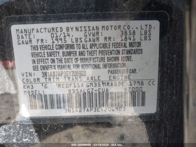 3N1AB7AP3EY206903 Nissan SENTRA SL