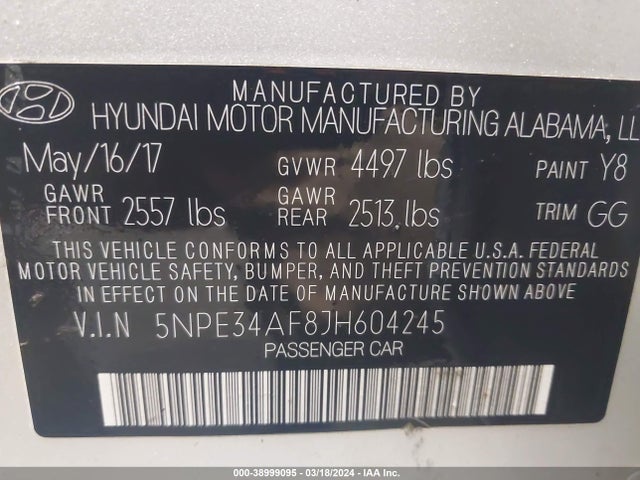 Hyundai SONATA SEL 2018 5NPE34AF8JH604245 Image 9