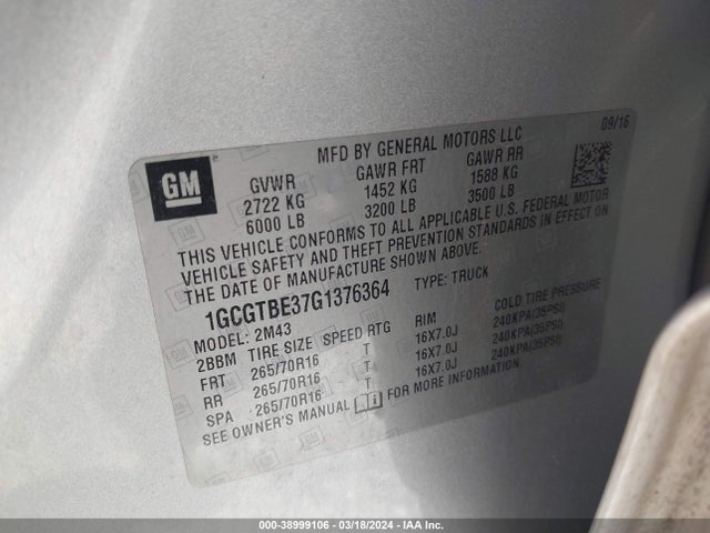 1GCGTBE37G1376364 Chevrolet Colorado Wt