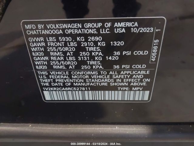 1V2KR2CA6RC527811 Volkswagen Atlas 2.0t Se W/technology