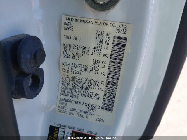 Nissan FRONTIER S 2019 1N6BD0CT6KN706623 Image 9
