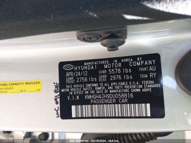 38999192 :رقم المزاد ، KMHGH4JH9DU058816 vin ، 2013 Hyundai Equus Signature مزاد بيع