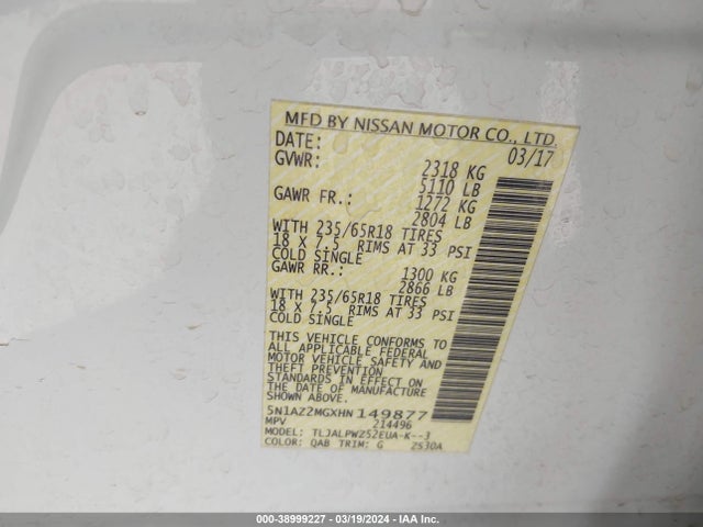 Nissan MURANO S 2017 5N1AZ2MGXHN149877 Image 9