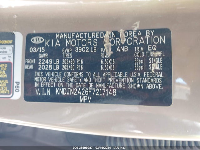 KIA Soul 2015 KNDJN2A26F7217148 Image 9