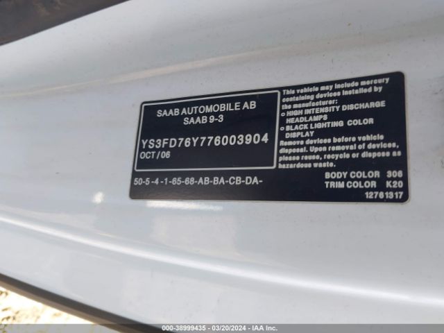 2007 SAAB 9-3 YS3FD76Y776003904 Photo 8