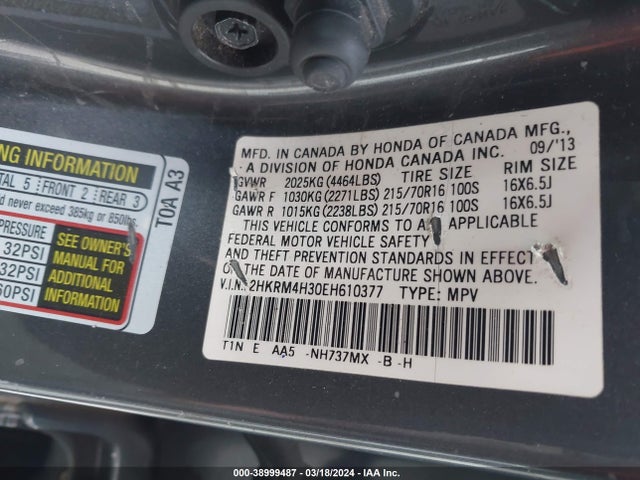 Honda CR-V LX 2014 2HKRM4H30EH610377 Image 9