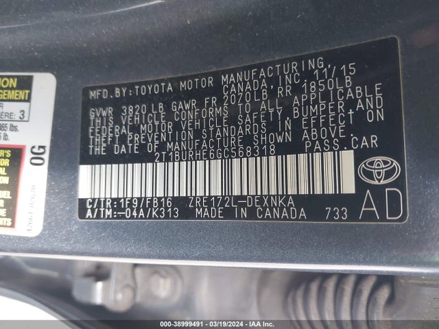 Toyota COROLLA LE 2016 2T1BURHE6GC568318 Image 9