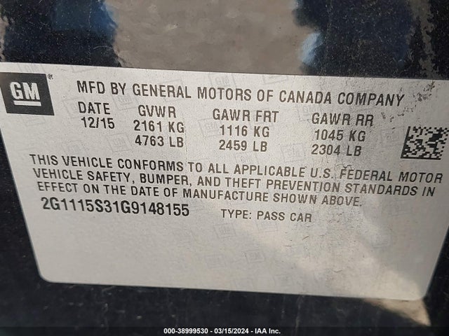 Chevrolet Impala 2lt 2016 2G1115S31G9148155 Image 9