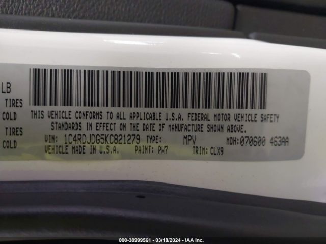 1C4RDJDG5KC821279 Dodge Durango Gt Plus Awd