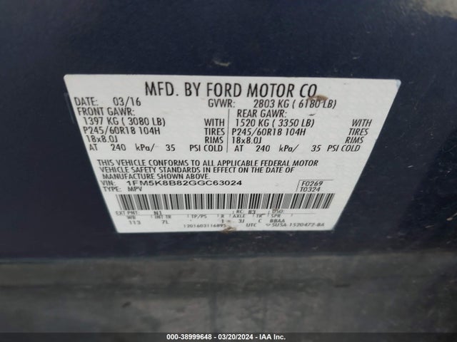 Ford Explorer 2016 1FM5K8B82GGC63024 Image 9