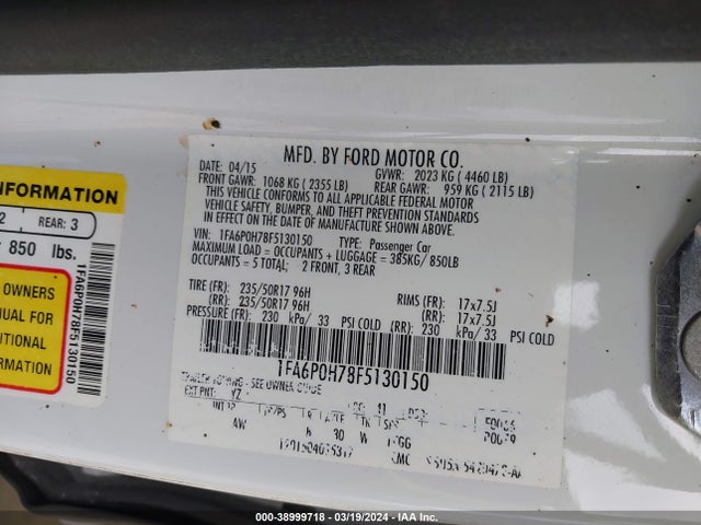 Ford FUSION SE 2015 1FA6P0H78F5130150 Image 9