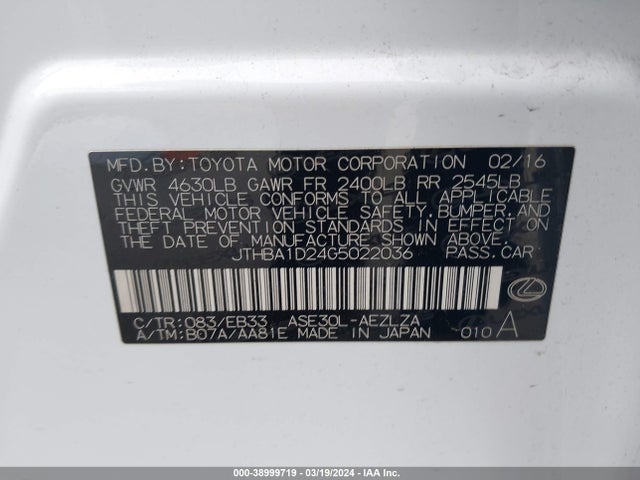 JTHBA1D24G5022036 Lexus IS 200T