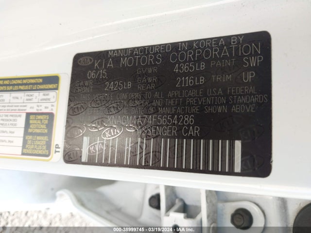 KIA Optima Lx 2015 KNAGM4A74F5654286 Image 9