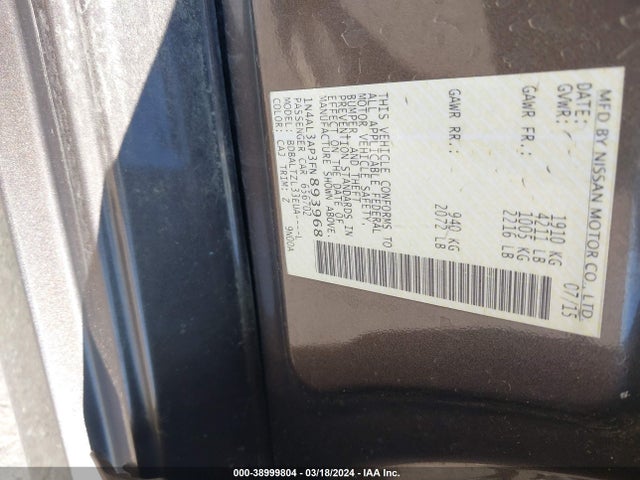 Nissan Altima 2.5 Sl 2015 1N4AL3AP3FN893968 Image 9