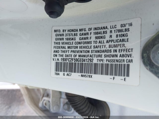 Honda Civic Lx 2016 19XFC2F59GE041292 Image 9