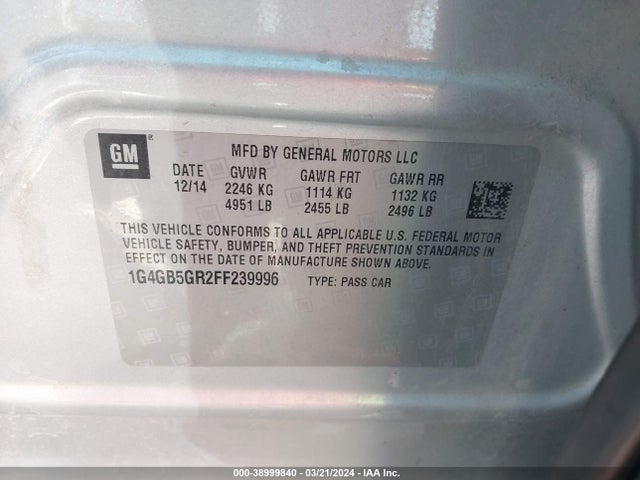 Buick Lacrosse Leather 2015 1G4GB5GR2FF239996 Image 9