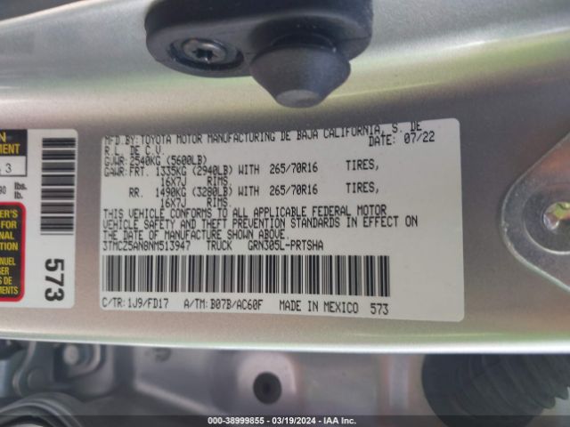 2022 TOYOTA TACOMA 3TMCZ5AN8NM513947 Photo 8