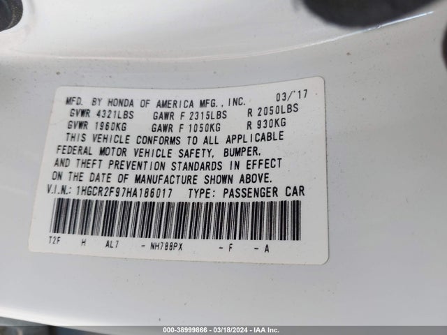 Honda Accord Ex-l 2017 1HGCR2F97HA186017 Image 9