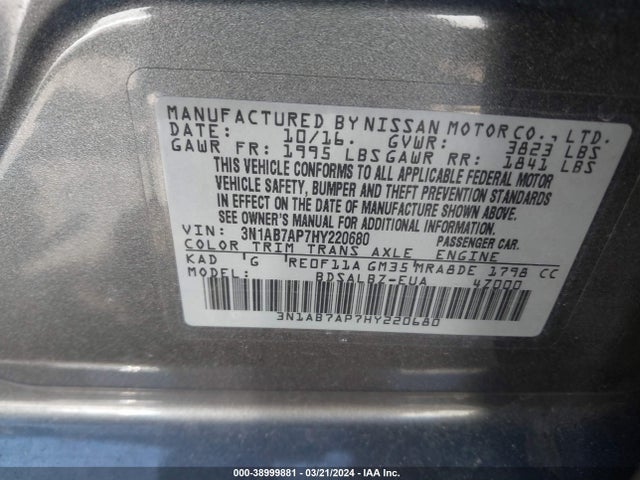 Nissan SENTRA S 2017 3N1AB7AP7HY220680 Image 9