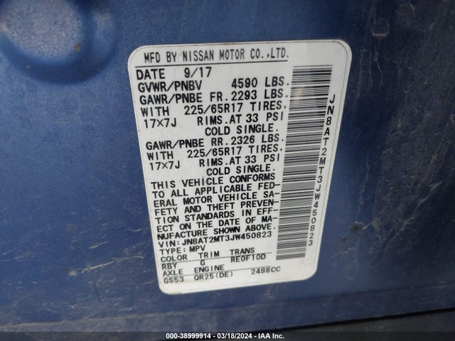 Nissan ROGUE SV 2018 JN8AT2MT3JW450823 Image 9