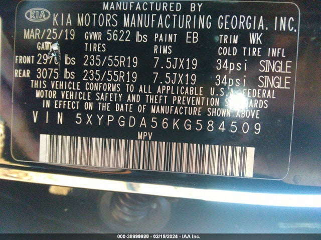 KIA Sorento 3.3l S 2019 5XYPGDA56KG584509 Image 9