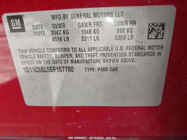Chevrolet MALIBU 1LT 2014 1G11C5SL5EF157780 Image 9