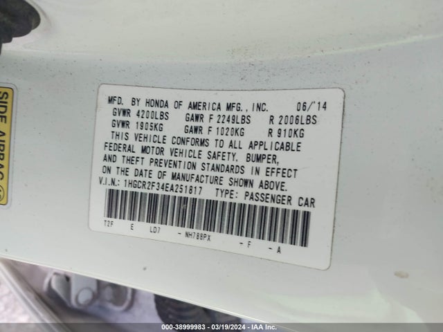 Honda ACCORD LX 2014 1HGCR2F34EA251817 Image 9