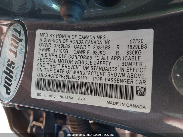 Honda Civic Sport 2020 2HGFC2F88LH568170 Image 9