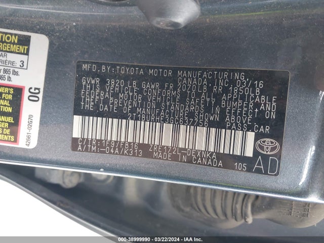 Toyota COROLLA LE 2016 2T1BURHE3GC637756 Image 9