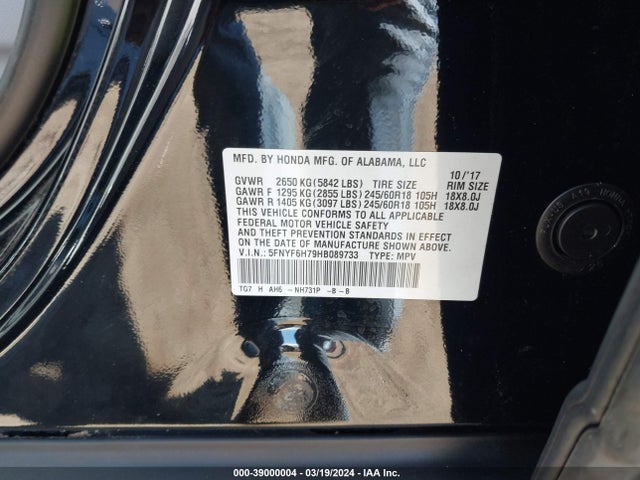 Honda Pilot Ex-l 2017 5FNYF6H79HB089733 Image 9